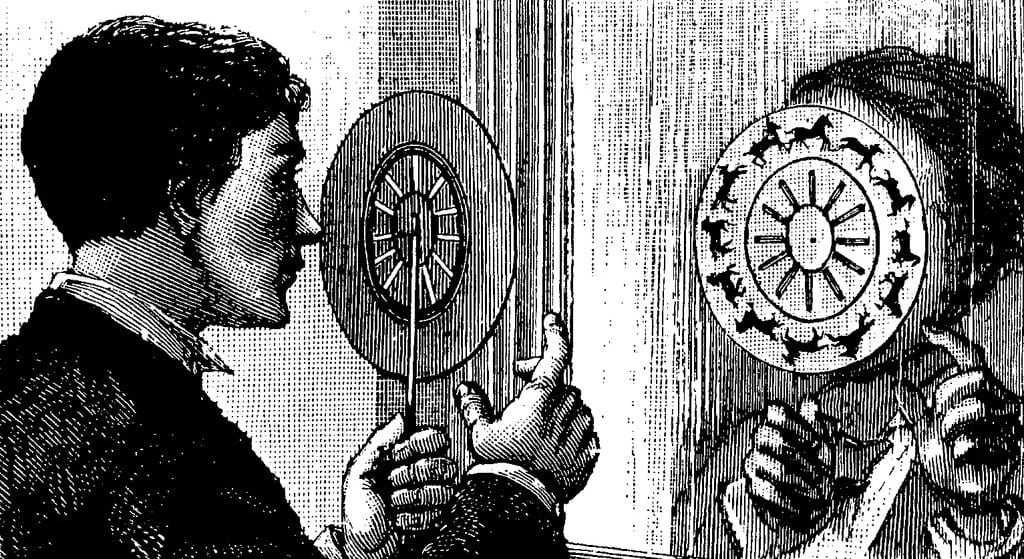 illustration of a person using a phenakistiscope
